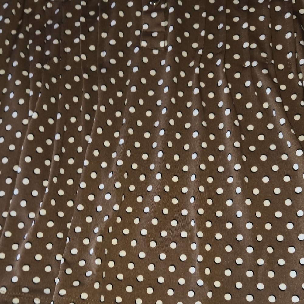 Papaya SP Pleated Blouse Brown PolkaDots Cuffed 3/4 Sleeves Mandarin Collar Y2K - Picture 7 of 8